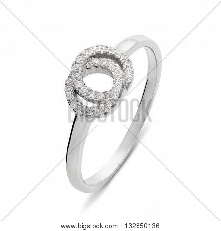 Single Silver Ring With Diamonds Of The Form Of Two Rings