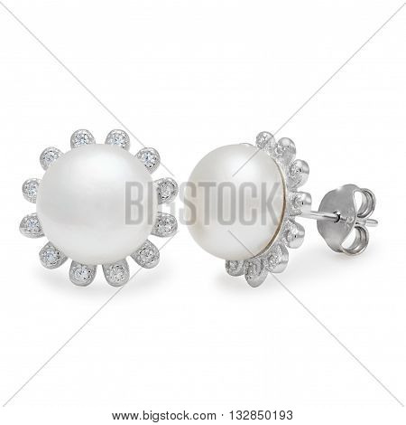 A Pair Of Elegant Pearl And Diamond Stud Earrings