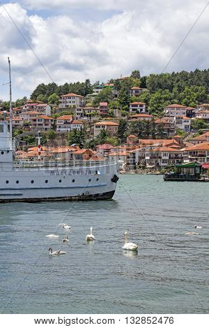 OHRID MACEDONIA. 03 JUNE 2016- View of a Lake Ohrid and city of Ohrid in Macedonia in beginig of june