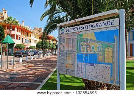 PUERTO SOTOGRANDE, SPAIN - JULY 18, 2008 - Plan of the marina area Puerto Sotogrande Cadiz Province Andalucia Spain Western Europe, July 18, 2008.