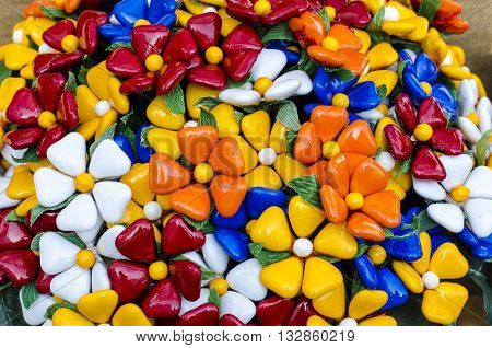 Bouquet with batterflies made from jelly candies in market