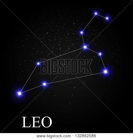 Leo Zodiac Sign with Beautiful Bright Stars on the Background of Cosmic Sky Vector Illustration EPS10