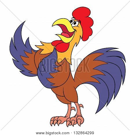 Illustration of the smiling rooster singing a song