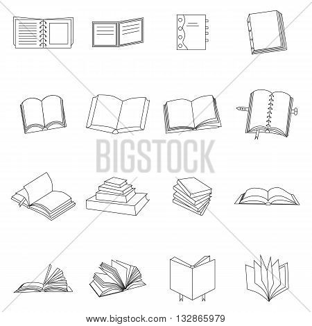 Book thin icons set isolated on white background