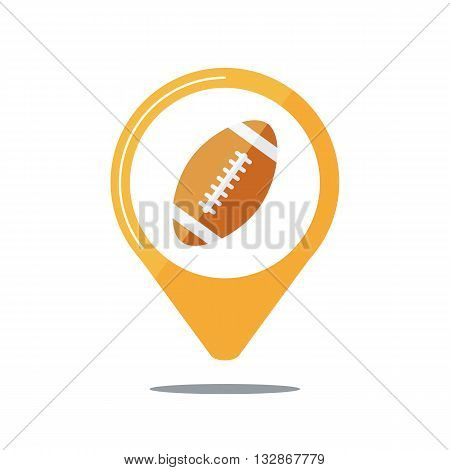 Map pointer with American football icon. American football ball icon map pin. Vector illustration.