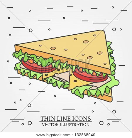 Vector Thin Line Icon Sandwich. For Web Design And Application Interface, Also Useful For Infographi