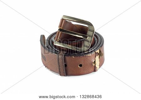 Brown leather belt. belt isolated. Classic style of men's belt. Belt or men's brown belt isolated on a background