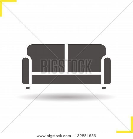 Couch icon. Drop shadow upholstered sofa silhouette symbol. Modern comfortable furniture. House interior item. Vector isolated illustration
