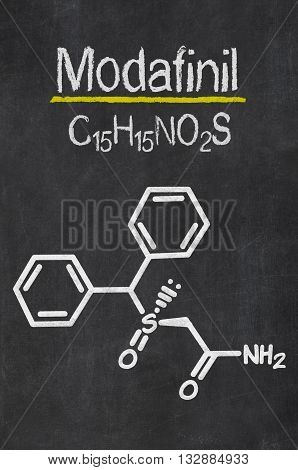 Blackboard With The Chemical Formula Of Modafinil