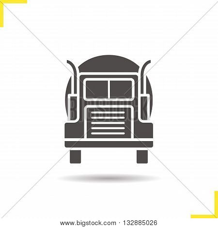 Gasoline tank truck icon. Drop shadow lorry silhouette symbol. Oil transportation vessel. Vector isolated illustration