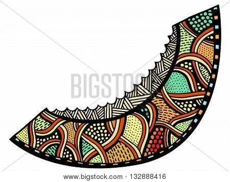 melon Isolated on a white background. Hand-drawn doodle vector. Colored. Made by trace from sketch. Coloring book page for adult. Garnet fruit.