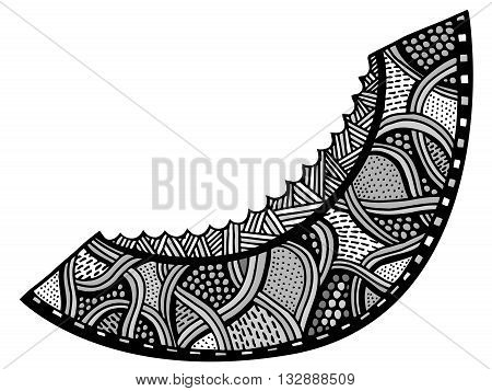 melon Isolated on a white background. Hand-drawn doodle vector. Black and white. Made by trace from sketch. Coloring book page for adult. Garnet fruit.