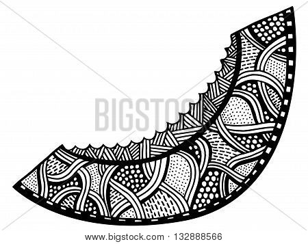 melon Isolated on a white background. Hand-drawn doodle vector. Black and white. Made by trace from sketch. Coloring book page for adult. Garnet fruit.