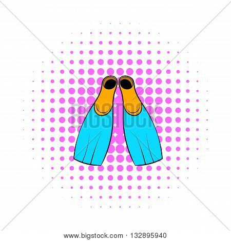 Blue flippers for diving and swimming icon in comics style isolated on white background