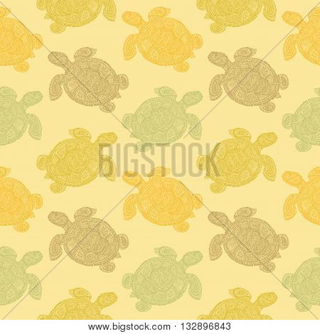 Sea Turtle Illustration In Paisley Mehndi Style Pattern.