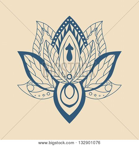 Lotus Mandala. Vector ornamental Lotus ethnic zentang. Ornamental Boho Style lotus Flower. Indian Lotus. Lotus Mehndi. Vector illustration. Yoga India arabic om