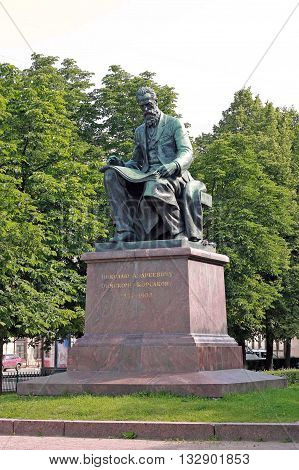 Saint-Petersburg Russia - circa July 2015: Nikolai Rimsky-Korsakov Russian composer. A sculptural monument to the famous Russian composer teacher conductor public figure music critic