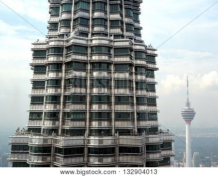 Famous tourist attractions in Kuala Lumpur, Malaysia with city view