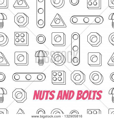 Seamless pattern of Screws and Nuts. Construction Hardware: Bolts Nuts and Spacers isolated vector elements for your design.