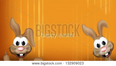 two happy easter bunnies 3D orange striped background