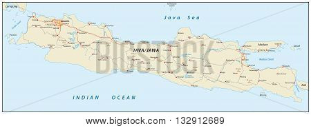 vector road map of the Indonesian island java
