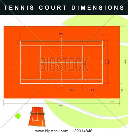 tennis court with dimensions illustration in colorful