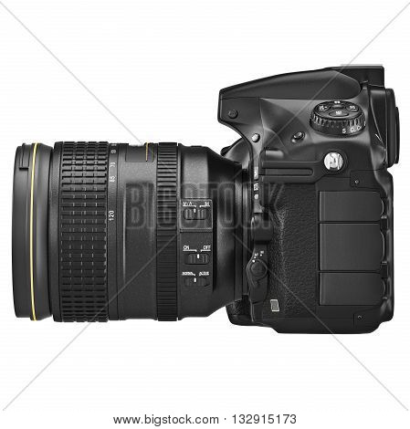 Digital SLR photo camera professional, side view. 3D graphic
