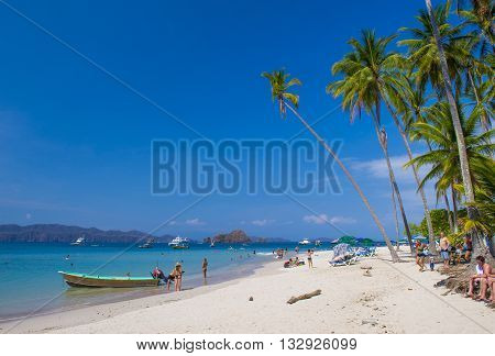 TORTUGA ISLAND COSTA RICA - MARCH 25 : Tropical beach in Tortuga island Costa Rica on March 25 2016. The island covers approximately 300 acres and includes forests and beaches
