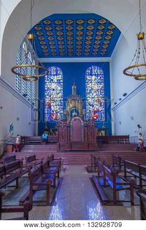SAN SALVADOR EL SALVADOR - MAY 06 : The Cathedral interior in San Salvador El Salvador on May 06 2016. The Cathedral was completed and inaugurated on March 19 1999