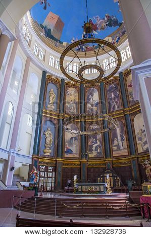 SAN SALVADOR EL SALVADOR - MAY 06 : The Cathedral interior in San Salvador El Salvador on May 06 2016. The Cathedral was completed and inaugurated on March 19 1999