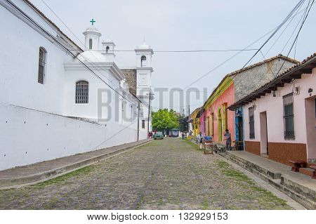 SUCHITOTO EL SALVADOR - MAY 07 : Street view of Suchitoto El Salvador on May 07 2016. the colonial town of Suchitoto built by the Spaniards in the 18th century