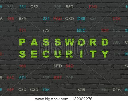Safety concept: Painted green text Password Security on Black Brick wall background with Hexadecimal Code