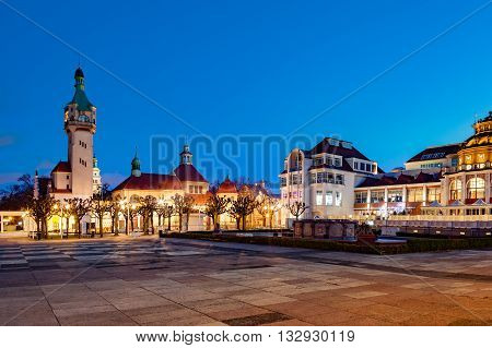 Beautiful architecture of Sopot at night Poland.