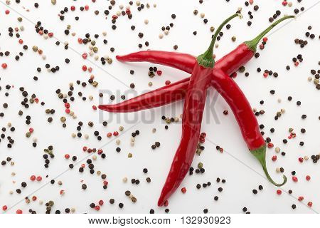 chili pepper on white with bell pepper