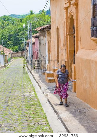 SUCHITOTO EL SALVADOR - MAY 07 : Street view of Suchitoto El Salvador on May 07 2016. the colonial town of Suchitoto built by the Spaniards in the 18th century