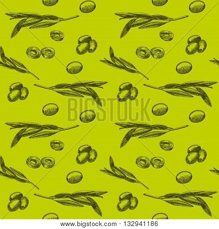 Olive branch seamless pattern hand drawn sketch illustration. Olive vector illustration. Olive branch hand drawn. Olive branch vintage designs. Olive branch label.