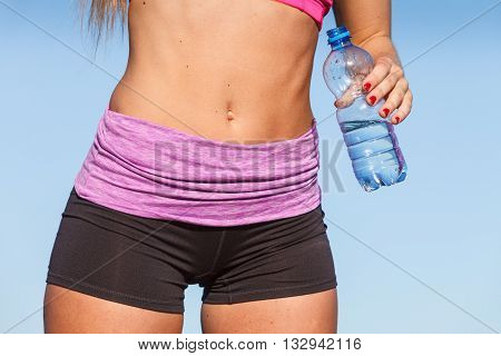 Woman Drinking Water After Sport Gym Outdoor