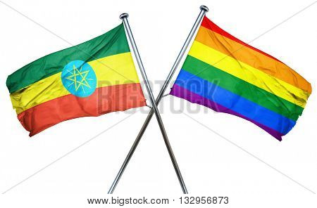 Ethiopia flag with rainbow flag, 3D rendering