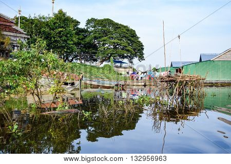 The Tonle Sap floating village is located near the community area on land (at left)