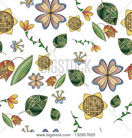 Colourful background with original flowers and leaves