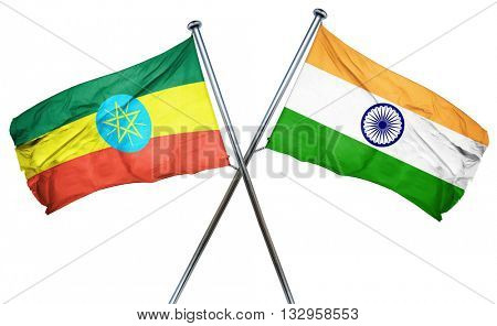 Ethiopia flag with India flag, 3D rendering