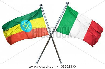 Ethiopia flag with Italy flag, 3D rendering