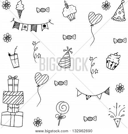 Many element party doodle vector art illustrration