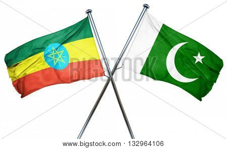 Ethiopia flag with Pakistan flag, 3D rendering