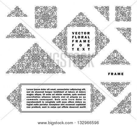 Arabic vector set of frames and lines black and white design template. Muslim outline elements and emblems. Eastern floral frame. Logos line pattern for menu, restaurant, wedding invitation