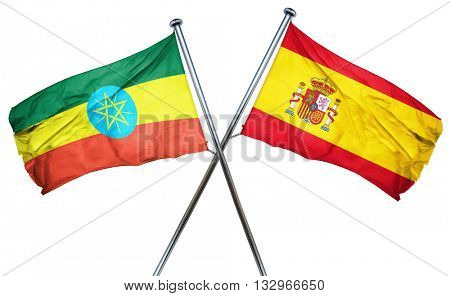 Ethiopia flag with Spain flag, 3D rendering