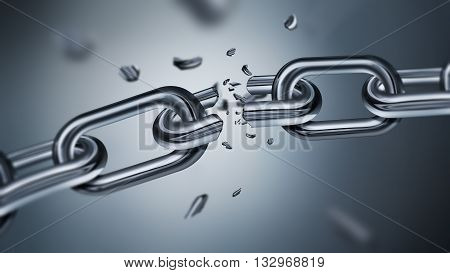 Breaking metal chain concept of freedom image 3D realistic design, 3D illustration