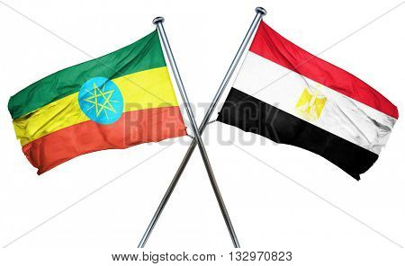 Ethiopia flag with Egypt flag, 3D rendering