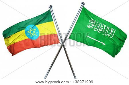Ethiopia flag with Saudi Arabia flag, 3D rendering