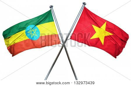 Ethiopia flag with Vietnam flag, 3D rendering